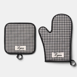 Classic Black & White Gingham | Personalized Name Ovenwant & Pannenlap Set