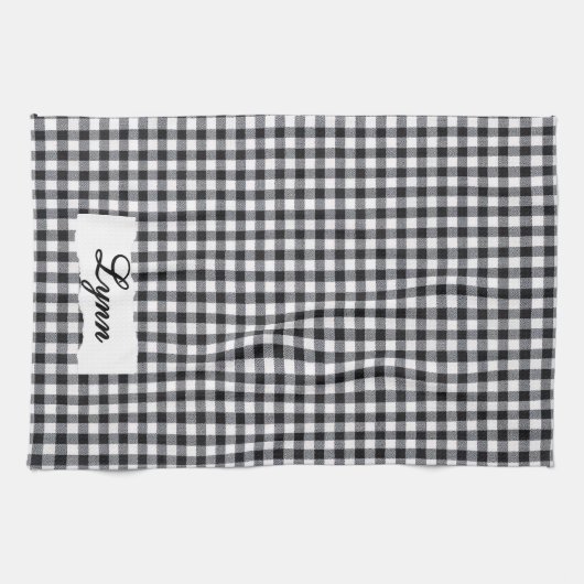 Classic Black & White Gingham | Personalized Name Theedoek (Horizontaal)
