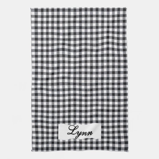 Classic Black & White Gingham | Personalized Name Theedoek (Verticaal)