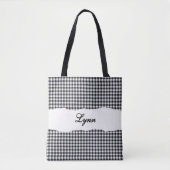 Classic Black & White Gingham | Personalized Name Tote Bag (Voorkant)