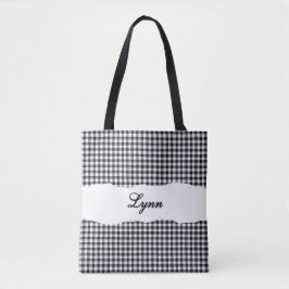 Classic Black & White Gingham | Personalized Name Tote Bag