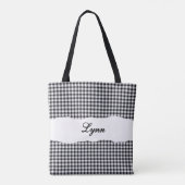 Classic Black & White Gingham | Personalized Name Tote Bag (Achterkant)