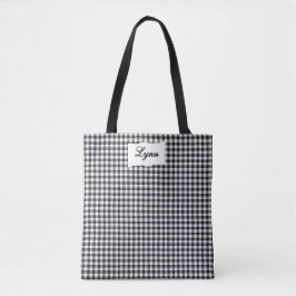 Classic Black & White Gingham | Personalized Name Tote Bag