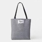 Classic Black & White Gingham | Personalized Name Tote Bag (Achterkant)