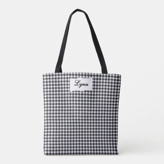Classic Black & White Gingham | Personalized Name Tote Bag (Achterkant)