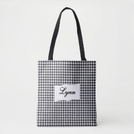 Classic Black & White Gingham | Personalized Name Tote Bag