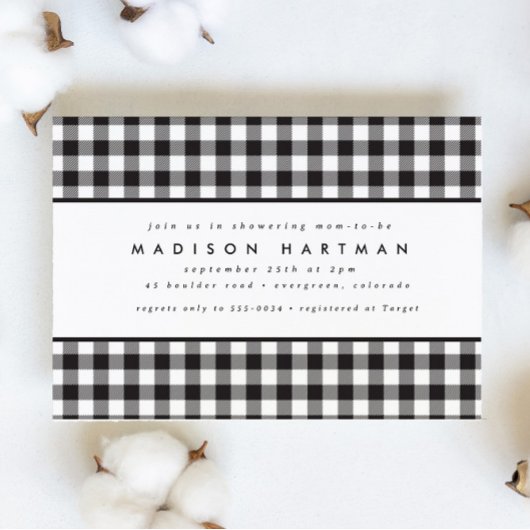Classic Black White Gingham Pset Baby shower Kaart