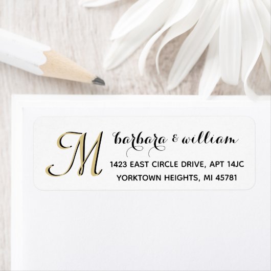 Classic Black White Gold Custom Monogram Etiket (Insitu)