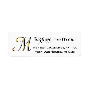 Classic Black White Gold Custom Monogram Etiket