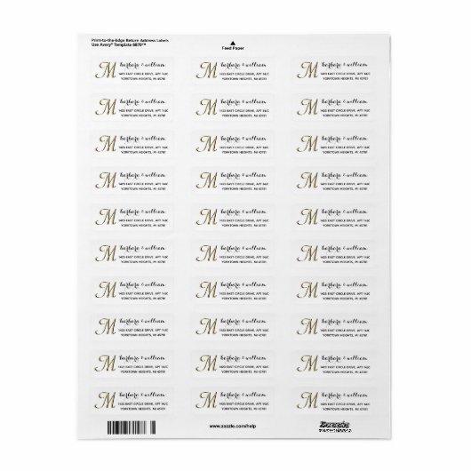 Classic Black White Gold Custom Monogram Etiket (Full Sheet)