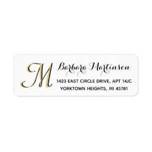 Classic Black White Gold Custom Monogram Etiket