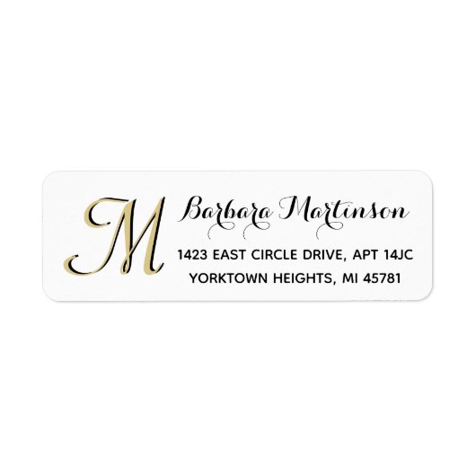 Classic Black White Gold Custom Monogram Etiket (Voorkant)