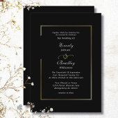 Classic Black White Gold Frame Border Chic Wedding Kaart