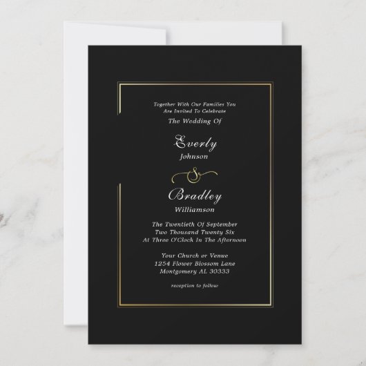Classic Black White Gold Frame Border Chic Wedding Kaart (Voorkant)