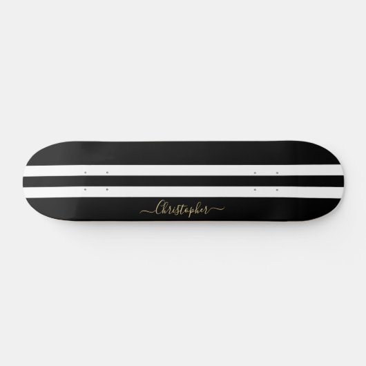 Classic Black White Gold Monogram racestripes Persoonlijk Skateboard (Horizontaal)