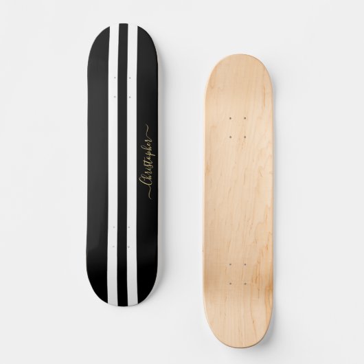 Classic Black White Gold Monogram racestripes Persoonlijk Skateboard (Voorkant)