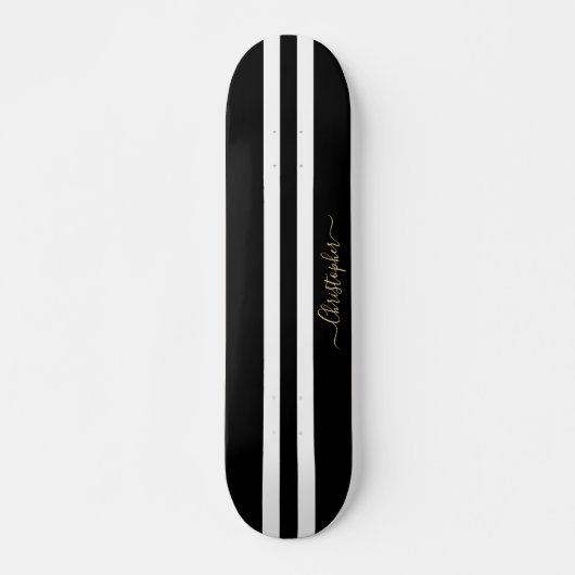 Classic Black White Gold Monogram racestripes Persoonlijk Skateboard (Voorkant)