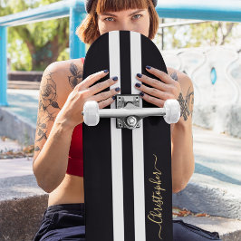 Classic Black White Gold Monogram racestripes Persoonlijk Skateboard