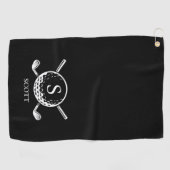 Classic Black White Golf Clubs Monogram Name Golfhanddoek (Horizontaal)