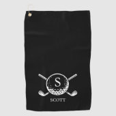 Classic Black White Golf Clubs Monogram Name Golfhanddoek (Voorkant)