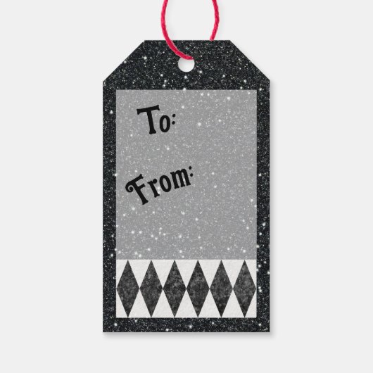 Classic Black White Harlequin Diamond Argyle Cadeaulabel (Achterkant)