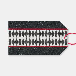 Classic Black White Harlequin Diamond Argyle Cadeaulabel
