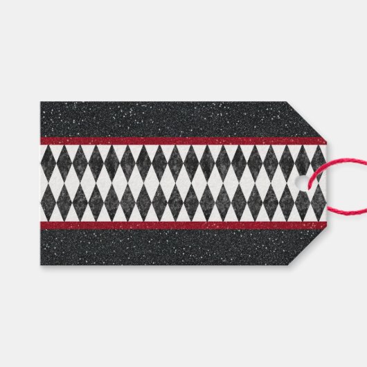 Classic Black White Harlequin Diamond Argyle Cadeaulabel (Voorkant (Horizontaal))
