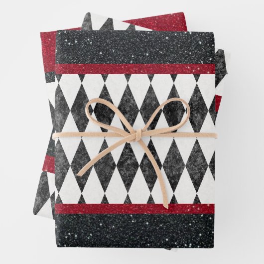 Classic Black White Harlequin Diamond Argyle Inpakpapier Vel (In situ)