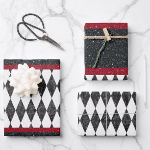 Classic Black White Harlequin Diamond Argyle Inpakpapier Vel