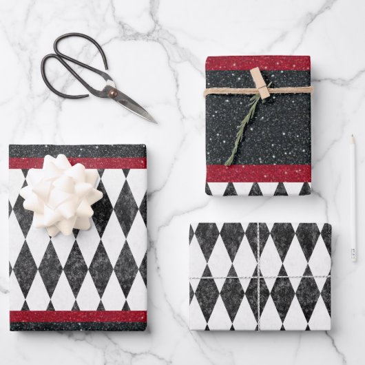 Classic Black White Harlequin Diamond Argyle Inpakpapier Vel (Voorkant)