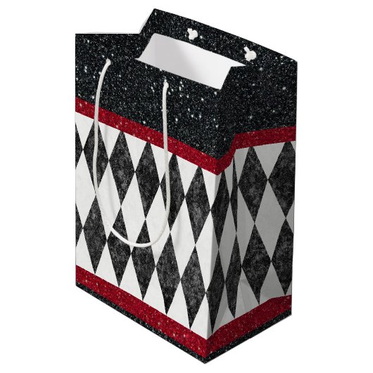 Classic Black White Harlequin Diamond Argyle Medium Cadeauzakje (Achterkant Gekanteld)