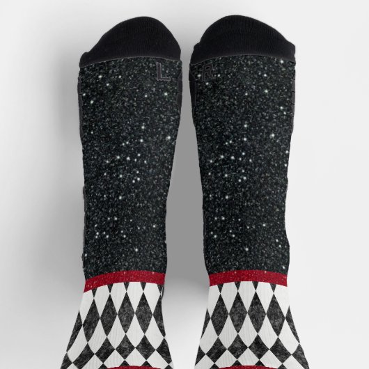 Classic Black White Harlequin Diamond Argyle Sokken (Top)