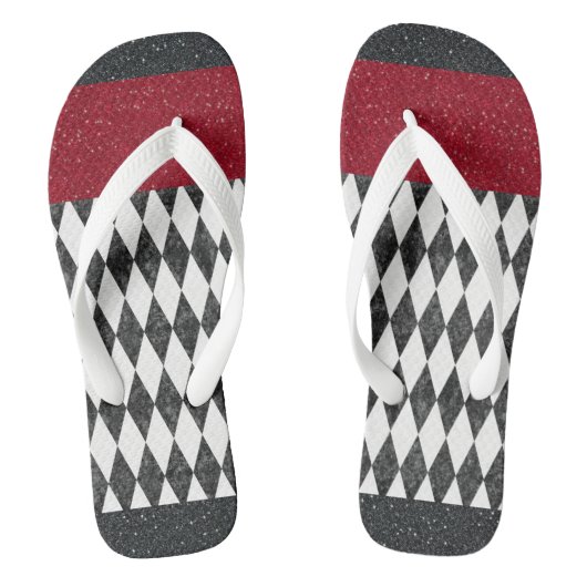 Classic Black White Harlequin Diamond Argyle Teenslippers (Voetbed)