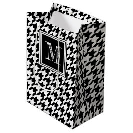 Classic Black White Houndstooth | Modern monogram Medium Cadeauzakje