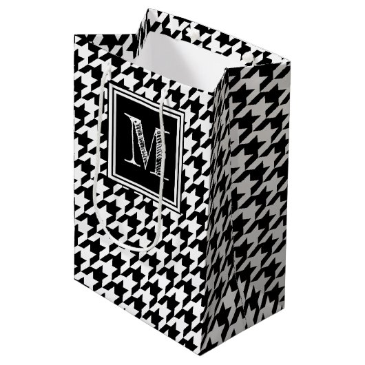 Classic Black White Houndstooth | Modern monogram Medium Cadeauzakje (Voorkant Gekanteld)
