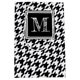 Classic Black White Houndstooth | Modern monogram Medium Cadeauzakje