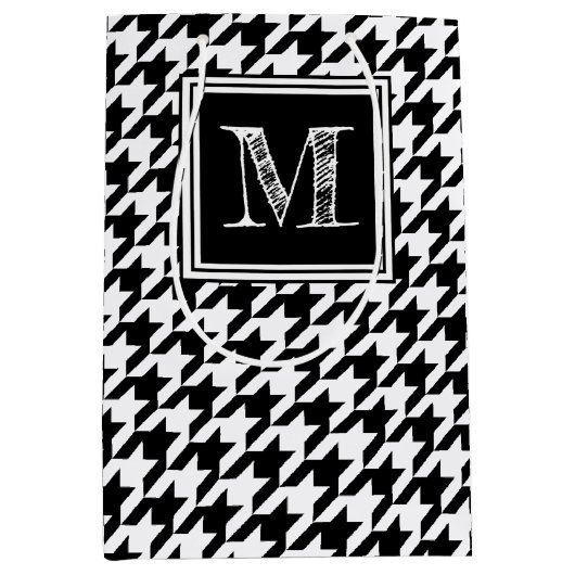 Classic Black White Houndstooth | Modern monogram Medium Cadeauzakje (Voorkant)