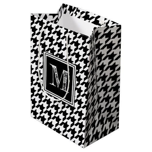 Classic Black White Houndstooth | Modern monogram Medium Cadeauzakje (Achterkant Gekanteld)