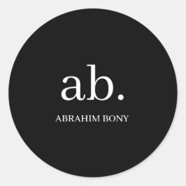Classic Black White Minimal Monogram Design Ronde Sticker