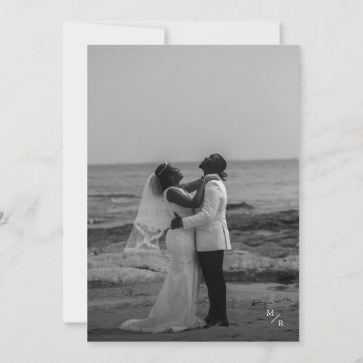 Classic Black White Modern Photo Weddenschap Kaart (Achterkant)