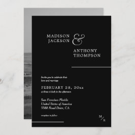 Classic Black White Modern Photo Weddenschap Kaart