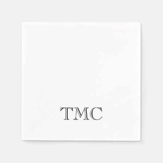 Classic Black White Monogram Initiaal Elegant Servet (Voorkant)