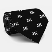 Classic Black White Monogram Initiaal Pattern Stropdas (Opgerold)