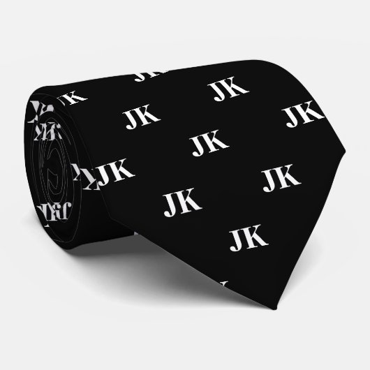 Classic Black White Monogram Initiaal Pattern Stropdas (Opgerold)