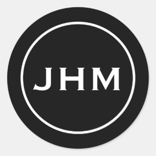 Classic Black & White Monogram Initialen Ronde Sticker