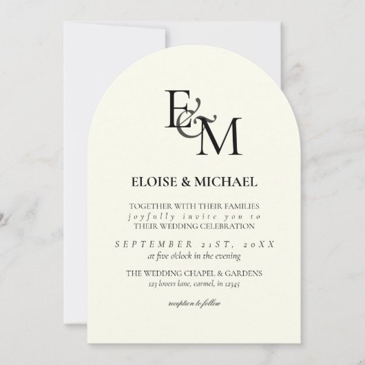 Classic Black & White Monogram Minimalist Wedding Kaart (Voorkant)