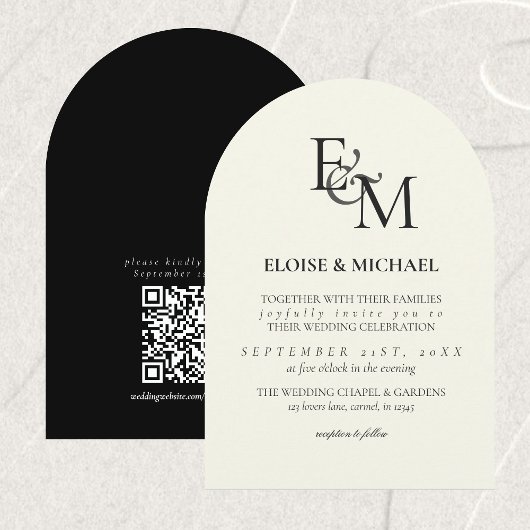 Classic Black & White Monogram Minimalist Wedding Kaart