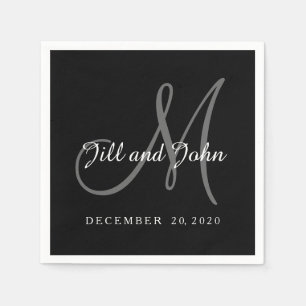 Classic Black & White Monogram Paper Napkins Servet
