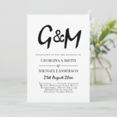 Classic Black White Monogram Typography Weddenscha Kaart (Staand voorkant)