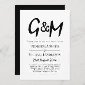 Classic Black White Monogram Typography Weddenscha Kaart (Voorkant / Achterkant)
